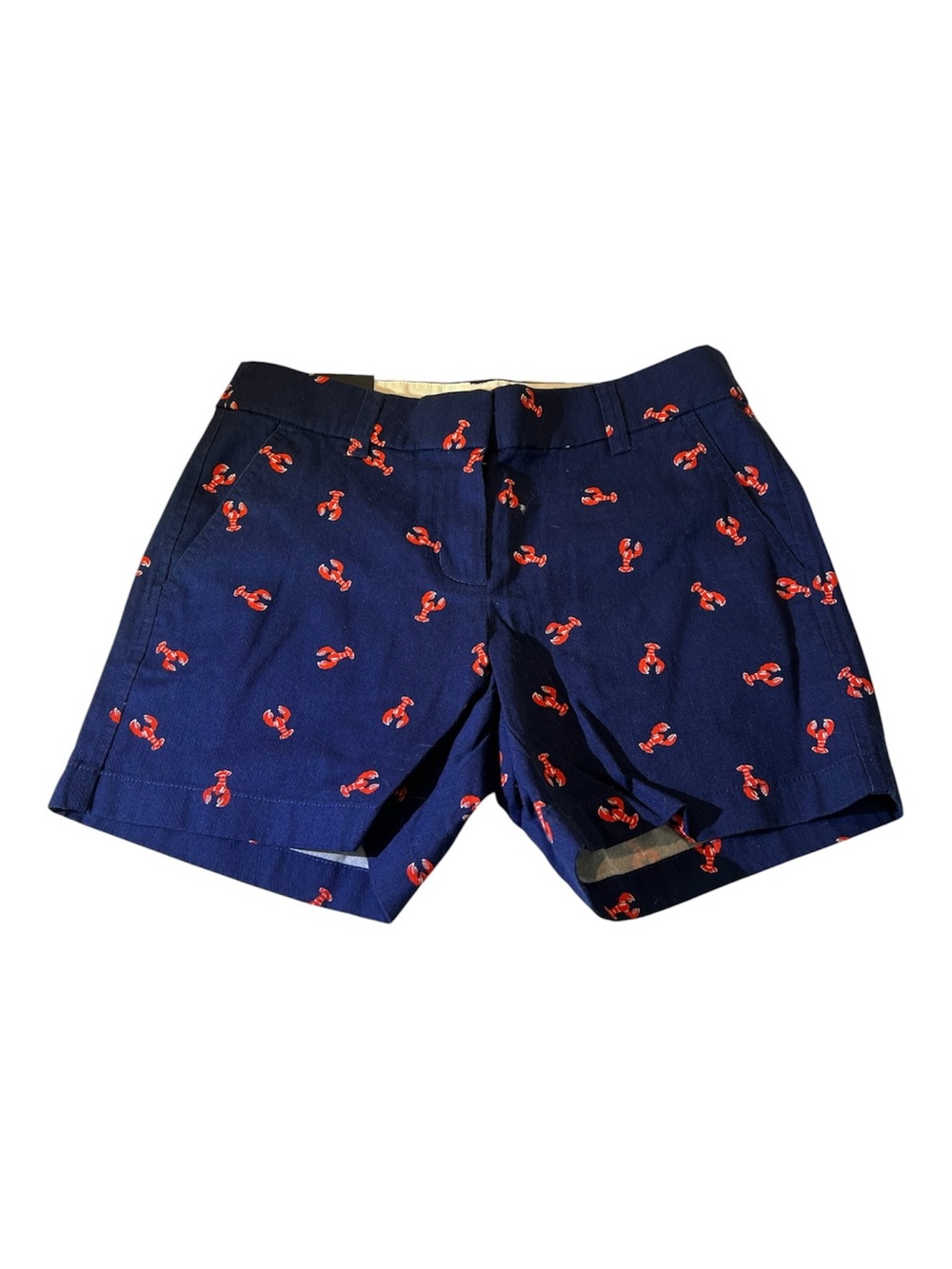 J.Crew Navy‎ Lobster Print Chino Shorts Size 0 Red Coastal Preppy Summer Fun
